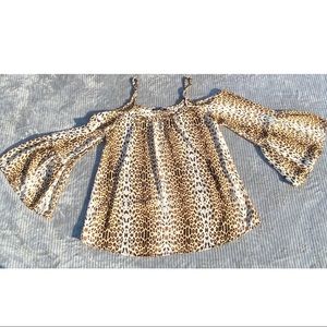 Cold Shoulder Cheetah Printed Top W/ Bell Sleeves